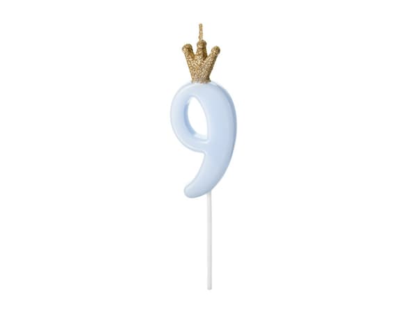 Fødselsdagslys nummer 9, lyseblå, 9,5 cm
