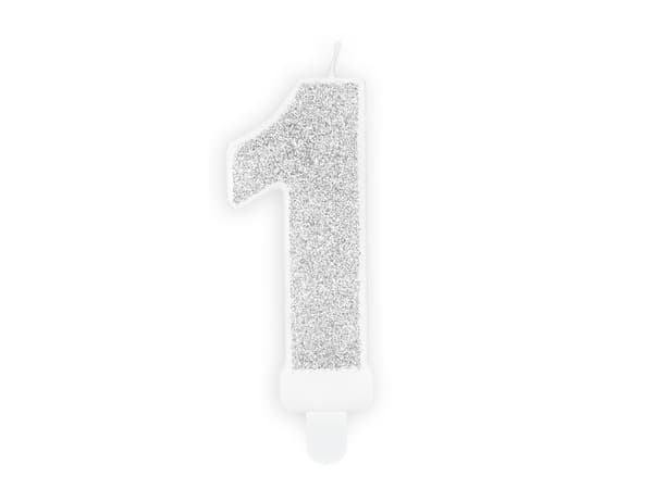 Syntymäpäiväkynttilä Numero 1, hopea, 7 cm