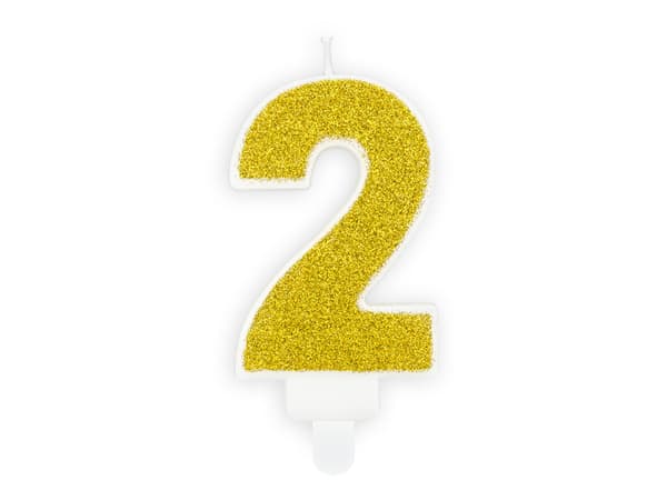 Syntymäpäiväkynttilä Numero 2, kulta, 7 cm