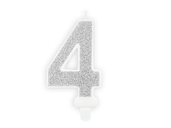 Födelsedagsljus Nummer 4, silver, 7 cm