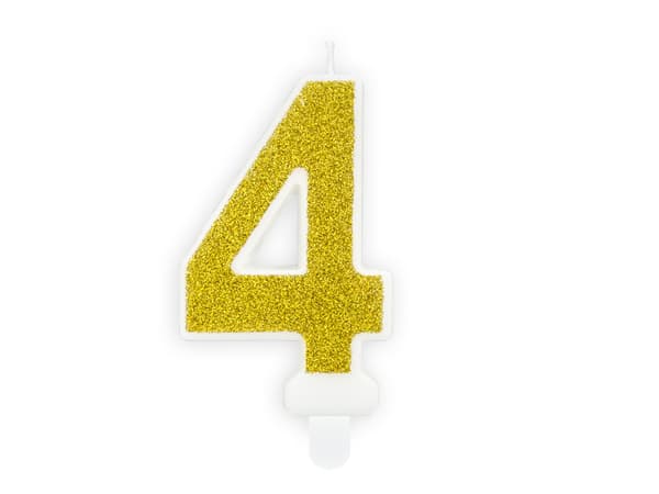 Syntymäpäiväkynttilä Numero 4, kulta, 7 cm
