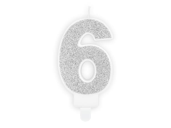 Födelsedagsljus Nummer 6, silver, 7 cm