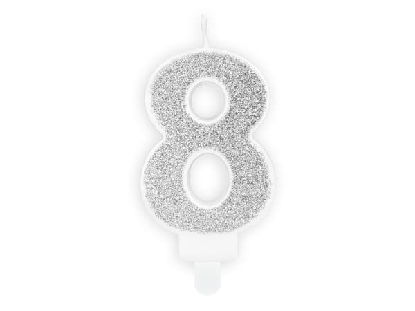 Fødselsdagslys nummer 8, sølv, 7 cm