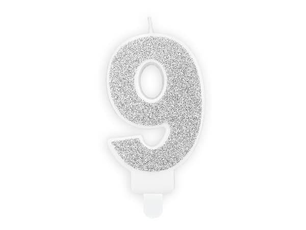 Födelsedagsljus Nummer 9, silver, 7 cm