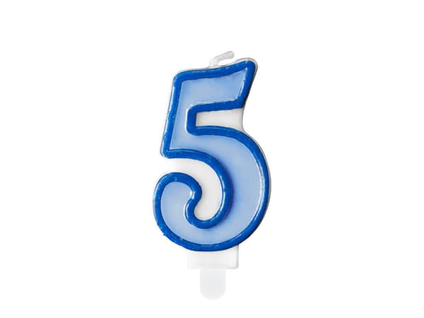 Syntymäpäiväkynttilä Numero 5, sininen, 7 cm