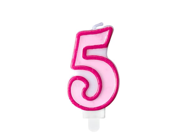 Födelsedagsljus Nummer 5, rosa, 7 cm