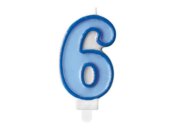 Syntymäpäiväkynttilä Numero 6, sininen, 7 cm