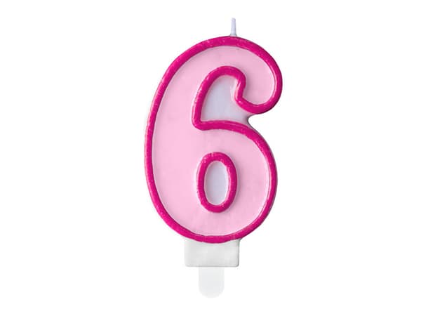 Födelsedagsljus Nummer 6, rosa, 7 cm