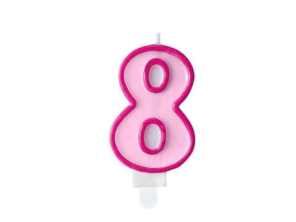 Syntymäpäiväkynttilä Numero 8, pinkki, 7 cm