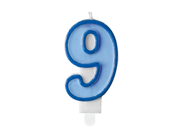 Födelsedagsljus Nummer 9, blå, 7 cm