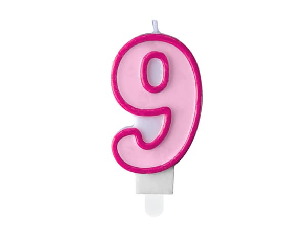 Födelsedagsljus Nummer 9, rosa, 7 cm