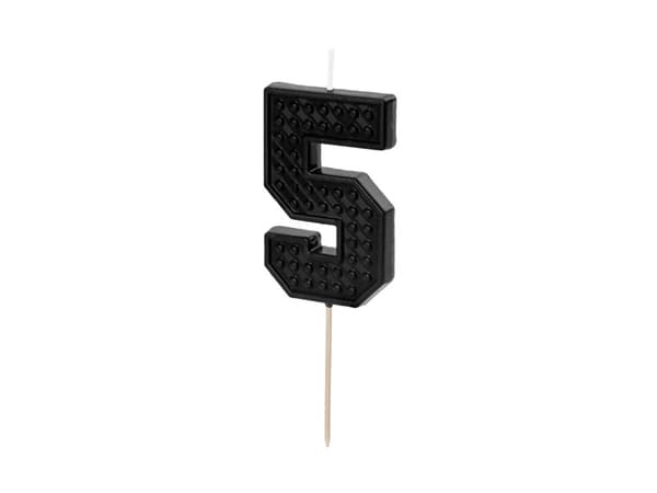 Fødselsdagslys Nummer 5, 6 cm, sort (1 æske / 24 stk.)