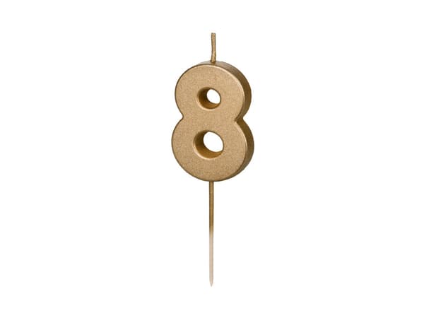 Födelsedagsljus Nummer 8, 4,5 cm, guld (1 ask / 24 st.)