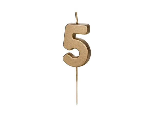 Fødselsdagslys Nummer 5, 4,5 cm, guld (1 æske / 24 stk.)