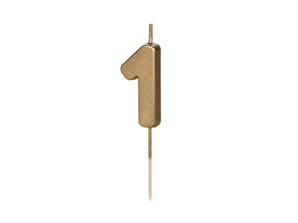 Födelsedagsljus Nummer 1, 4,5 cm, guld (1 ask / 24 st.)