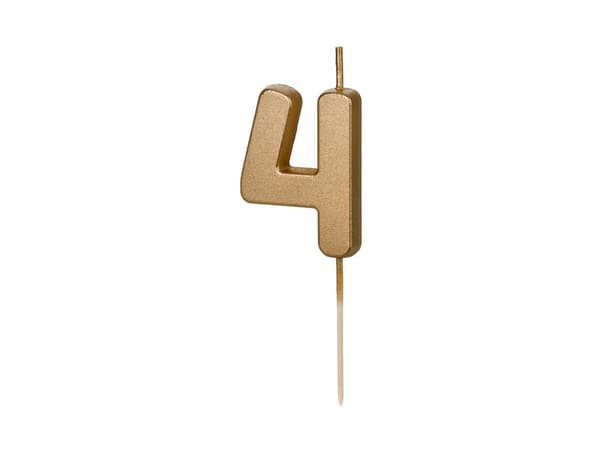 Födelsedagsljus Nummer 4, 4,5 cm, guld