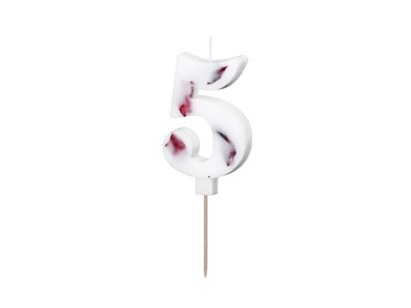 Födelsedagsljus Nummer ""5""", vitt med blomblad, 8 cm (1 kartong / 24 st.)