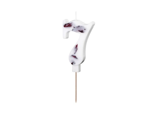 Födelsedagsljus Nummer "7", vitt med blomblad, 8 cm (1 kartong / 24 st.)