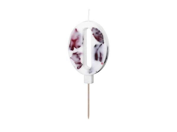 Fødselsdagslys Nummer ""0"", hvid med blomsterblade, 8 cm