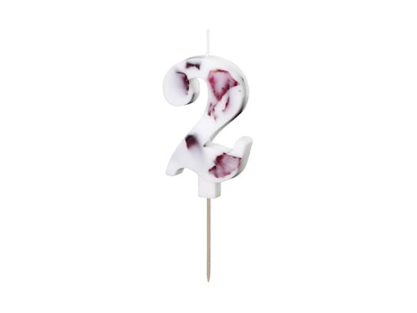 Syntymäpäiväkynttilä numero ""2"", valkoinen kukka terälehdillä, 8 cm