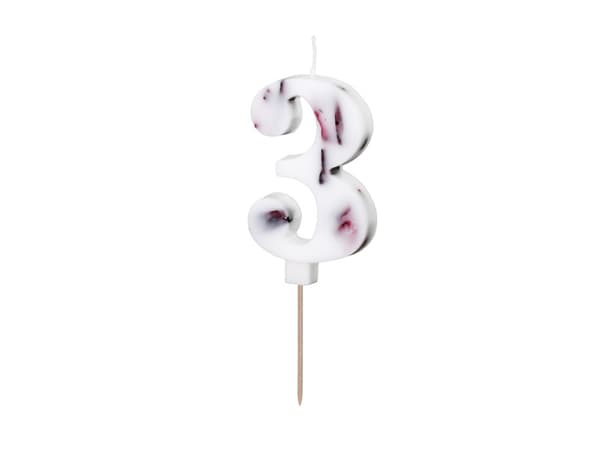 Födelsedagsljus Nummer "3", vitt med blomblad, 8 cm