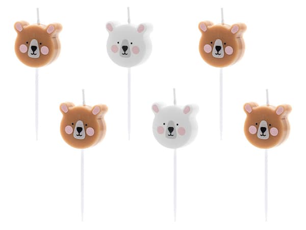 Nallekarhusyntymäpäiväkynttilöitä, sekoitus, 3 cm (1 pkt / 24 pkt) (1 pkt / 6 kpl)