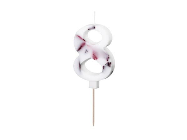 Födelsedagsljus Nummer "8", vitt med blomblad, 8 cm