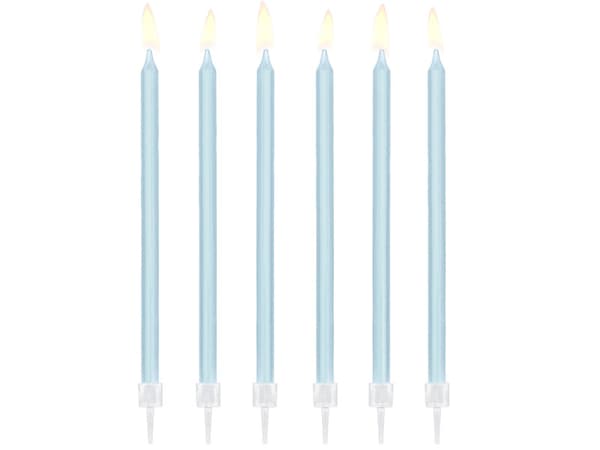 Syntymäpäiväkynttilät, yksiväriset, vaaleansiniset, 14 cm (1 pkt / 24 pkt) (1 pkt / 12 kpl)
