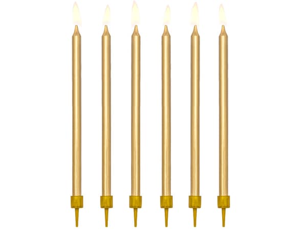 Födelsedagsljus släta, guldfärgade, 12,5 cm (1 förpackning / 12 st.)