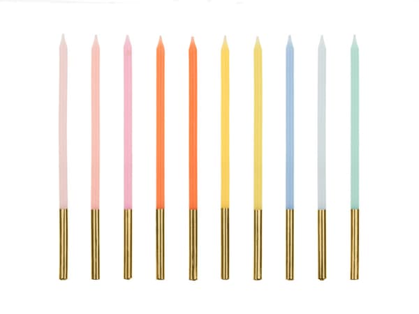 Födelsedagsljus enfärgade, 14 cm, blandade (1 ask / 24 förpackningar) (1 förpackning / 10 st.)