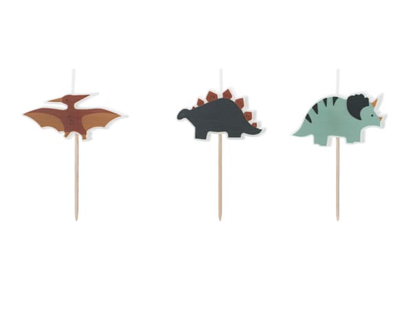 Dinosaurier födelsedagsljus, 3 cm, mix (1 förpackning / 3 st.)