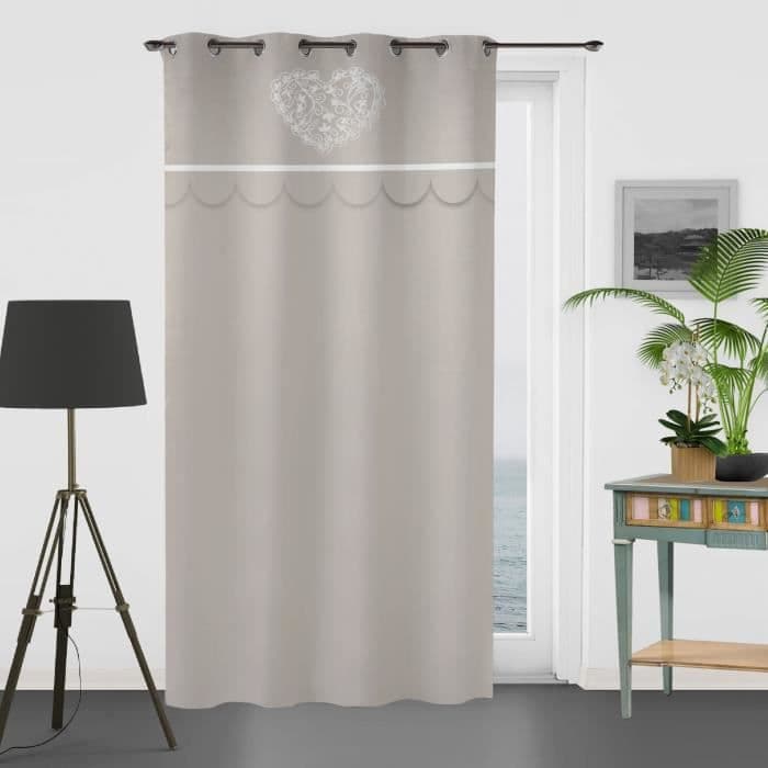 SOLEIL D'OCRE brodeerattu puuvillaverho - Salainen - 135x250 cm - Taupe