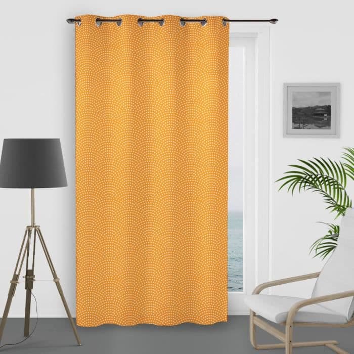 SOLEIL d'OCRE Peacock-silmukkaverho - 135 x 250 cm - Curry keltainen