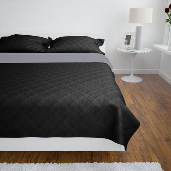 vidaXL Tosidig vattert sengeteppe svart/grå 220 x 240 cm