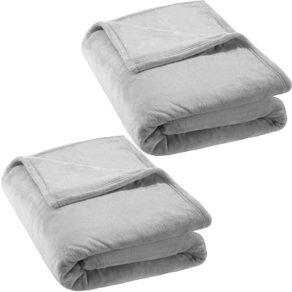 2 plaider i polyester 220 x 240cm - grå