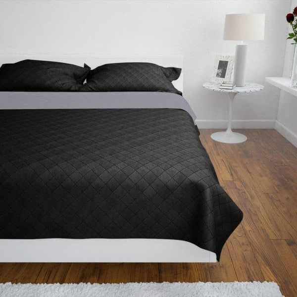 vidaXL dobbeltsidet quiltet sengetæppe 170 x 210 cm sort og grå