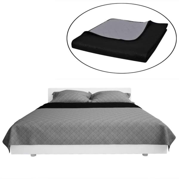 vidaXL dobbeltsidet quiltet sengetæppe sort og grå 230 x 260 cm