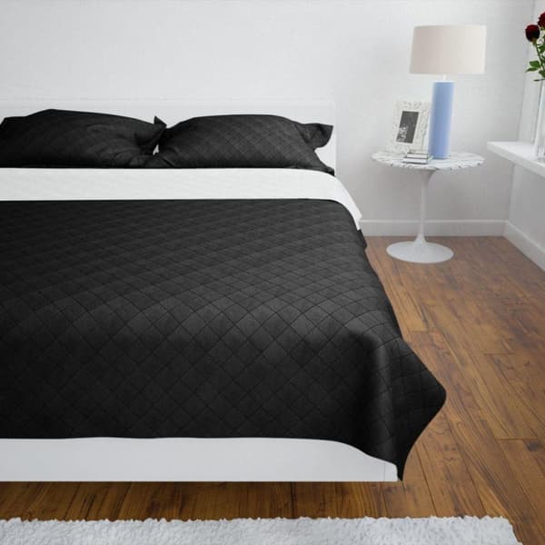 vidaXL Dobbeltsided quiltet sengetæppe sort/hvid 170 x 210 cm