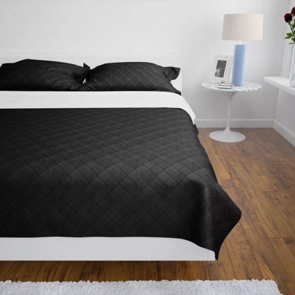 vidaXL dobbeltsidet quiltet sengetæppe 220x240 cm sort/hvid