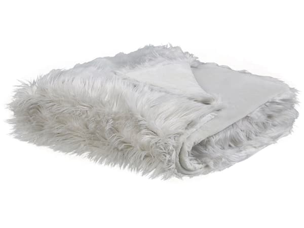 Sengetæppe Lysegrå Akryl Polyester 200 x 220 cm Dekorativ Fluffet Plaid i Imiteret Pels til Stue Sofa eller Soveværelse Indretning Tilbehør