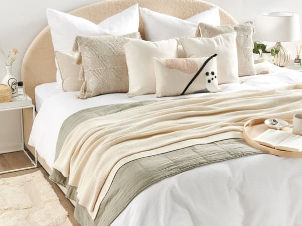 Sengetæppe Beige Bomuld 130 x 180 cm Blød Tekstureret Soveværelse Tilbehør til Sofaen i Stuen Dekoration Sandfarvet Skandinavisk Indretning