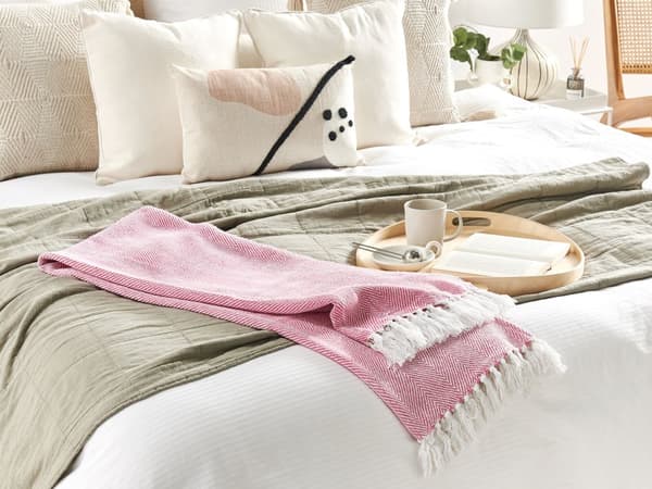 Filt Rosa Bomull 130 x 160 cm Sängöverkast Boho Hampton-stil