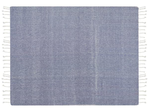 Filt Blå Bomull 130 x 160 cm Säng Kast Boho Hampton-stil