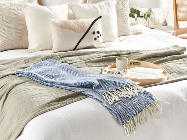 Filt Blå Bomull 130 x 160 cm Säng Kast Boho Hampton-stil