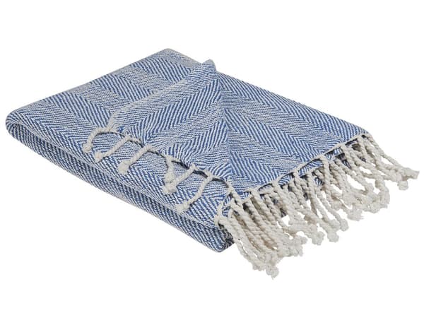 Filt Blå Bomull 130 x 160 cm Säng Kast Boho Hampton-stil