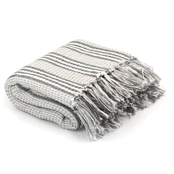 vidaXL plaid 125x150 cm bomuld stribet grå og hvid