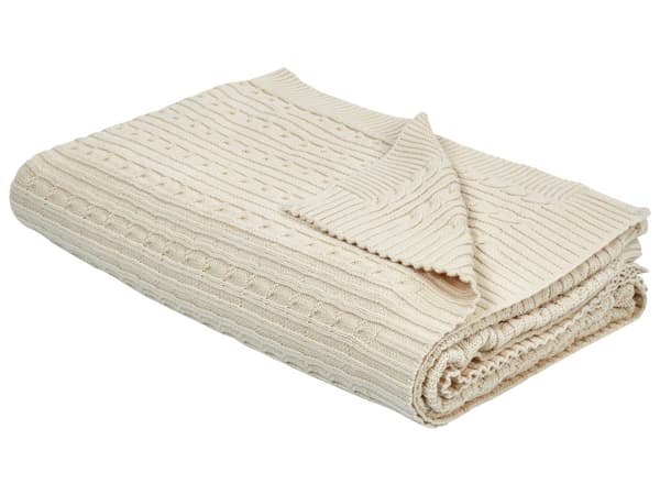 Torkkupeitto beige puuvilla 110 x 180 cm kudottu kohokuvio skandinaavinen boho tyyli