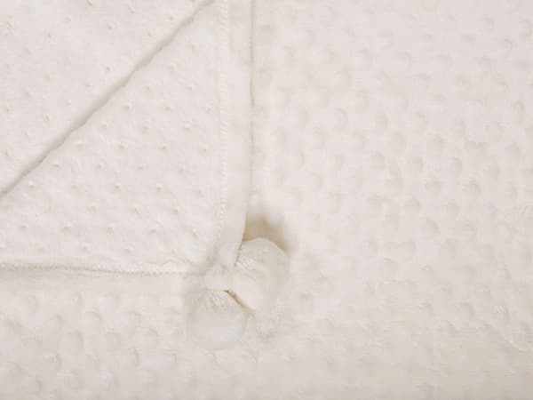 Filt Beige Polyester 200 x 220 med Pom Poms Popcorntextur Mjuk Sängöverkast
