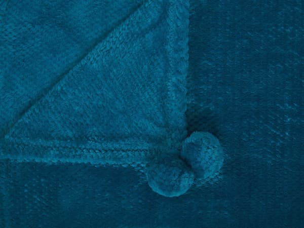 Plaid Turkis Polyester 200 x 220 Blød Varm Fleecetæppe med Pom Poms Hyggetæppe til Sofa Hyggelig Filmaften Sengetæppe Design Soveværelse