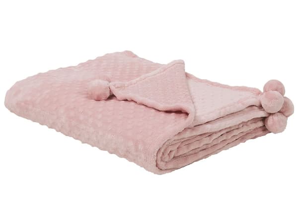 Tæppe Plaid lyserødt 200 x 200 cm med Pom Poms Popcorn Tekstur og Blødt betræk nem i pleje